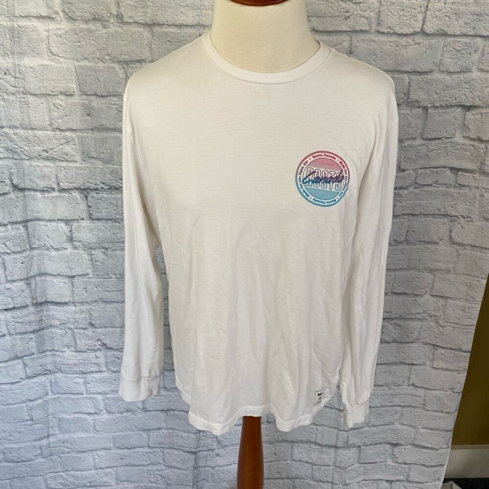 Roots Canada men XL Crewneck graphic print t-shirt white